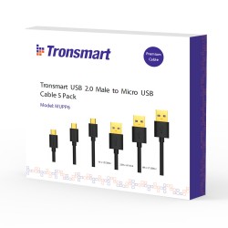 Tronsmart MUPP6 Premium USB Cables 5 Pack Black (1ft*1+3.3ft*3+6ft*1 ) with Gold Connector